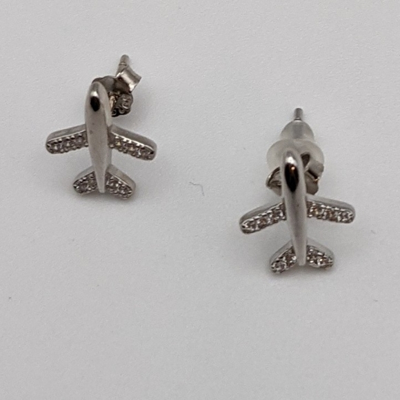 Airplane 925 sterling silver stud earrings - Picture 4 of 6